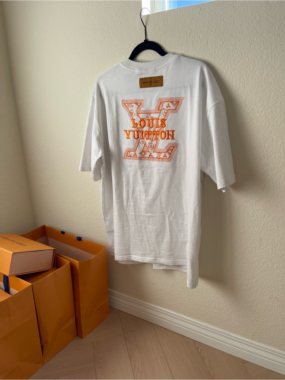 Louis Vuitton White Short Sleeve T‑Shirt with Orange Monogram